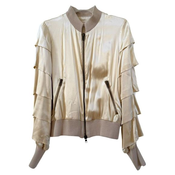 Haute Silk Cream Bomber Jacket with Ruffle Sleeves 4 NWT - Picture 2 of 16